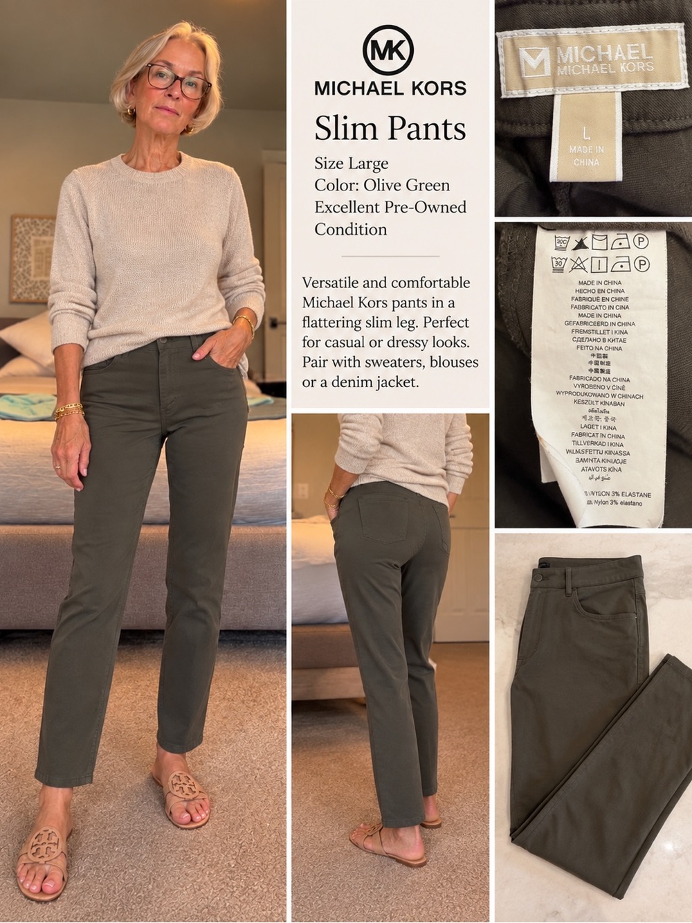 Michael Kors Olive Green Slim Straight Pants